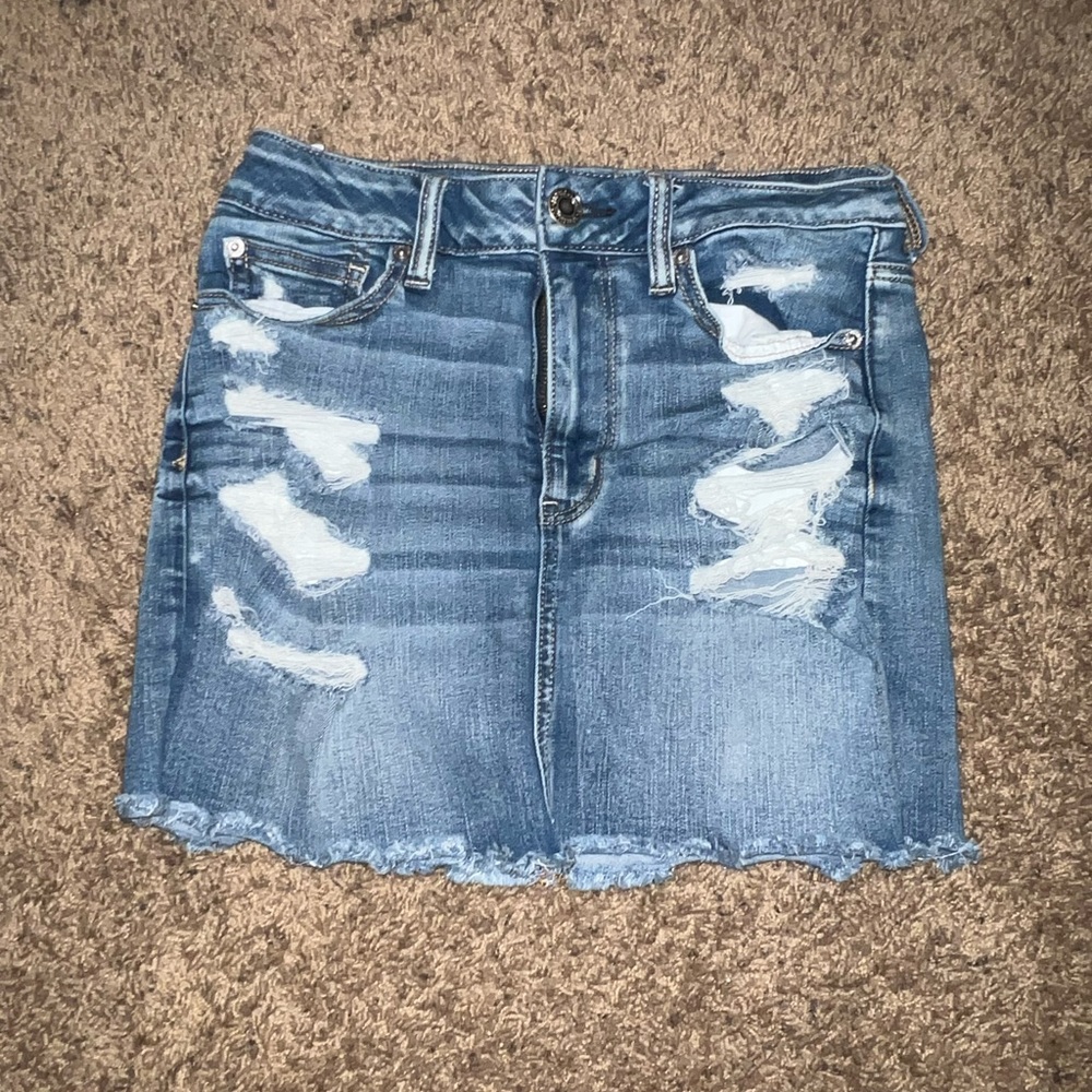American Eagle Ripped Mini Jean Skirt